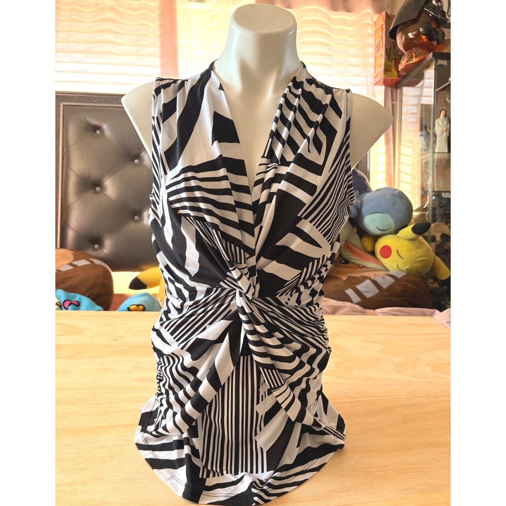 Y2K Milano Womens Geometric Abstract Twist Front V-Neck Sleeveless Top S